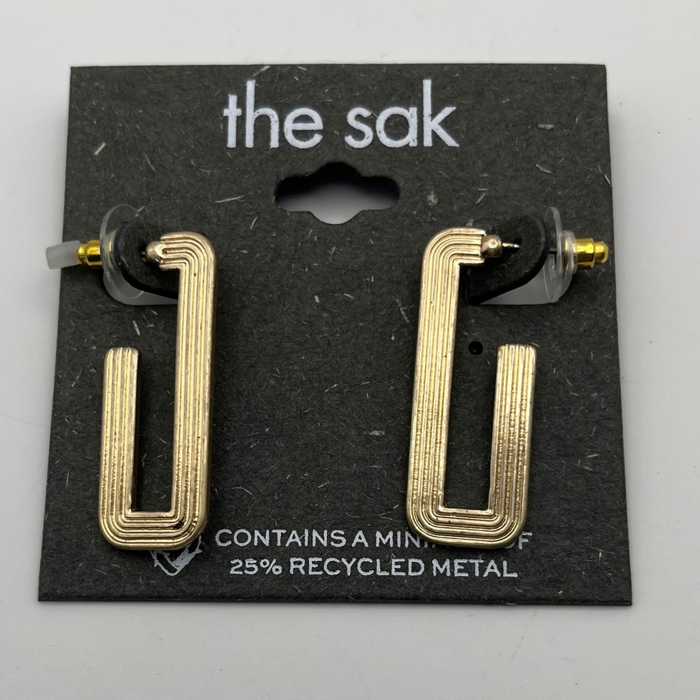 The Sak Gold Tone Open U Shape Earrings Minimalist Modern Recycled Metal